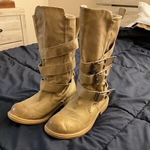 Tan Buckle Strap Boots